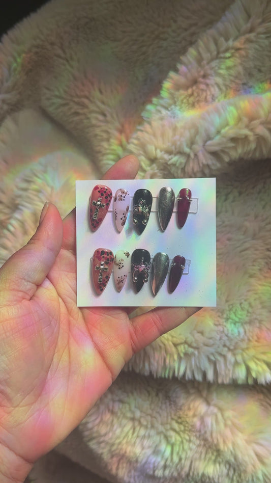 'Midnight Bloom' Spelled Press-On Nails for Domination and Magnetism